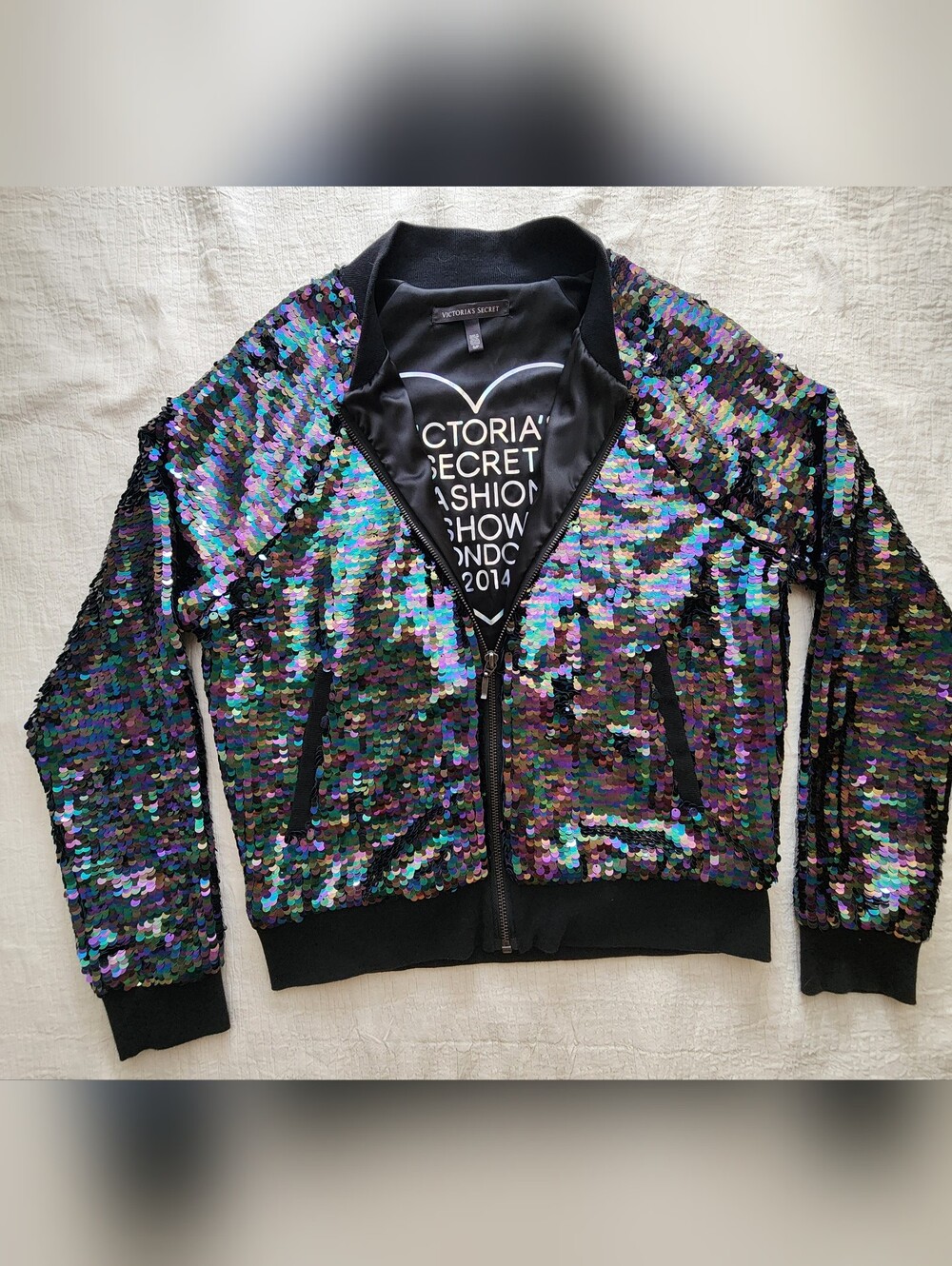 RARE Victoria's Secret Fashion Show London 2014 Sequin Bomber Jacket S